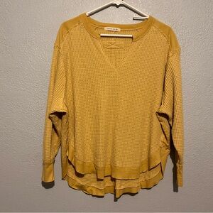 Urban Daizy Yellow Waffle Knit Long Dolman Sleeve V Neck Shirt Size Large